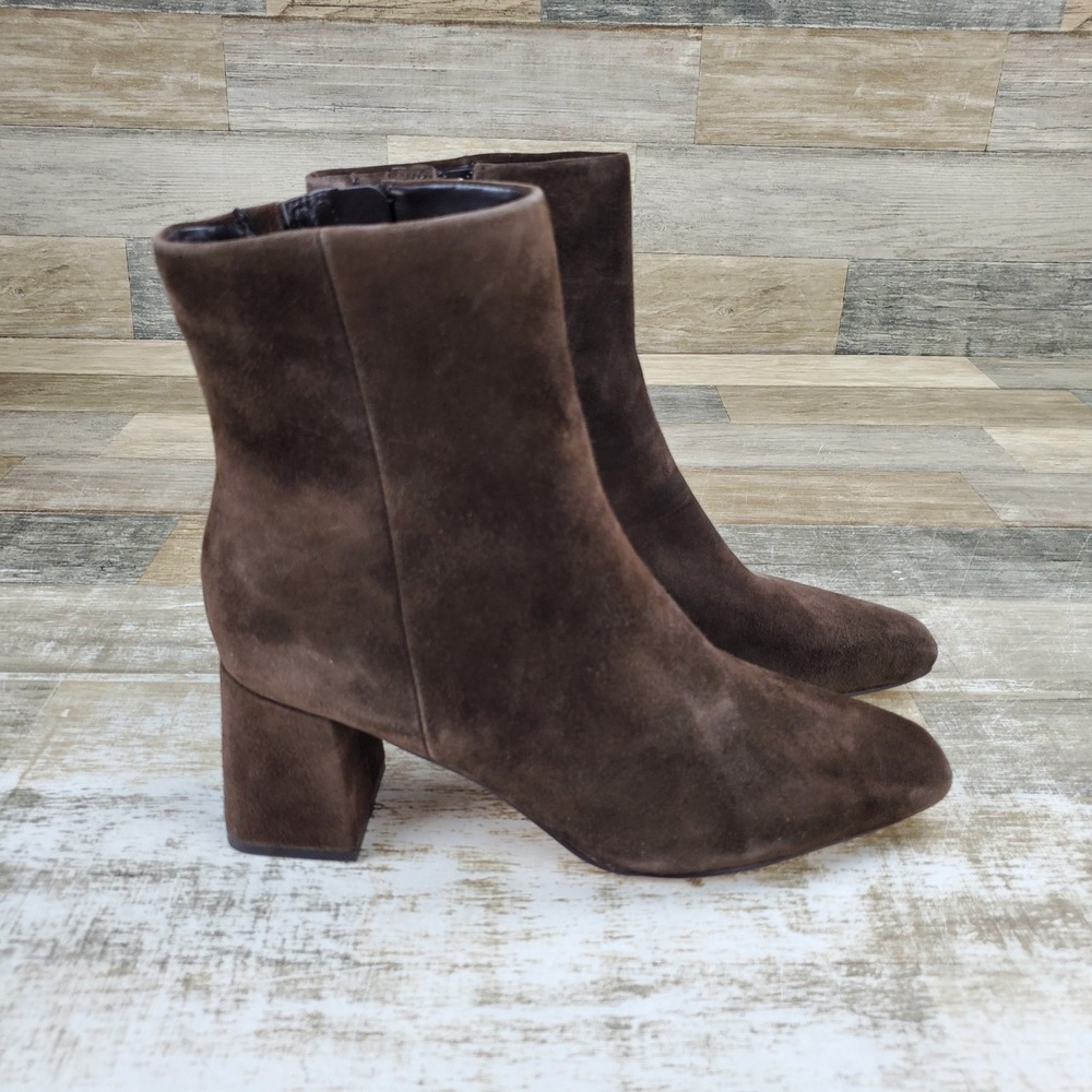 Marc Fisher Rudie Women Bootie Sz 8 M Brown Suede Square Toe Side Zip Block Heel
